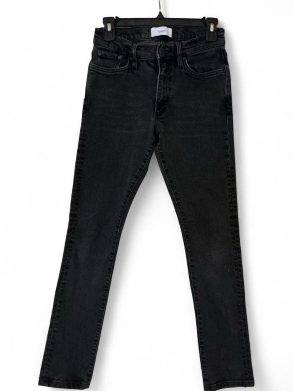 Ovadia New York Faded Black Skinny Jeans Italian Leopard Leather Patch fits 26